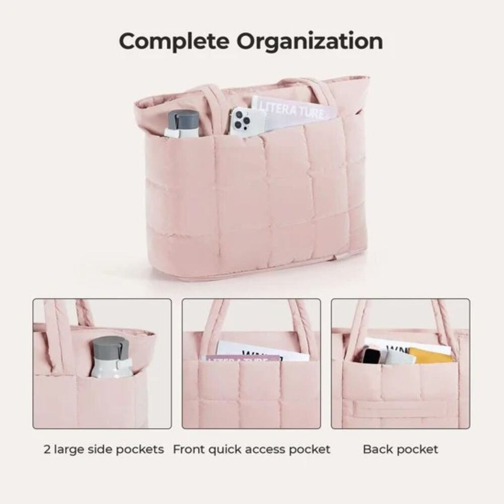 Bagsmart Expandable Bubble Puffer Tote Bag in light pink